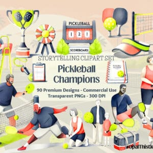 Pickleball Art Collection, Dynamic Sports Graphics, Playful Character Designs, Crafting Projects, 102 PNG Clipart Set