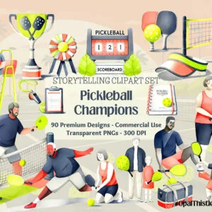 Pickleball Art Collection, Dynamic Sports Graphics, Playful Character Designs, Crafting Projects, 102 PNG Clipart Set