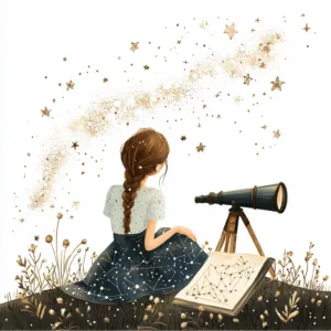A mystical night sky filled with twinkling stars and a glowing crescent moon in deep blue hues