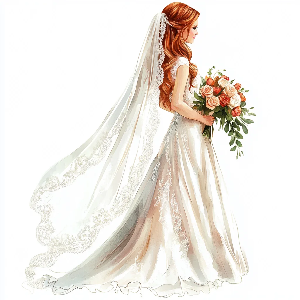 An elegant bride with a soft veil poses in a serene outdoor setting surrounded by delicate flowers