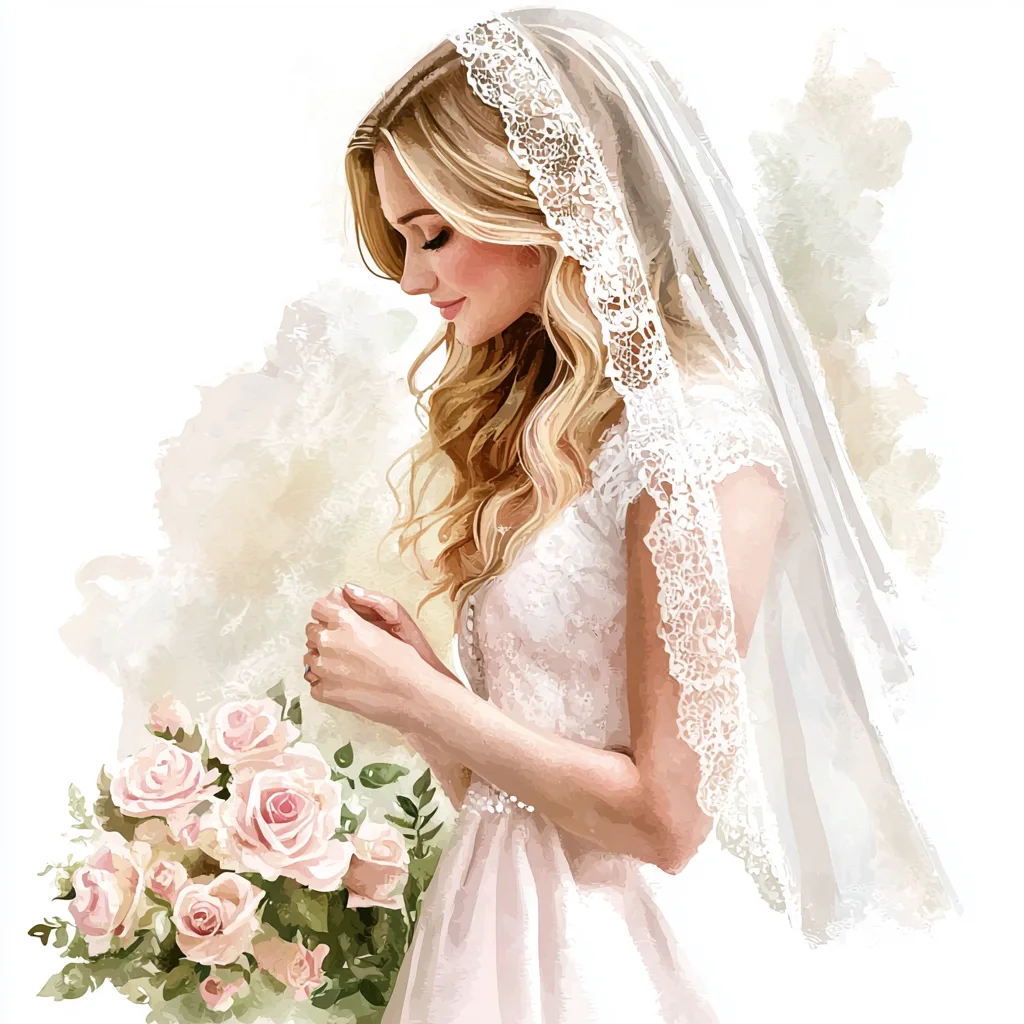 A close-up of soft pink roses and delicate peach blossoms in a wedding bouquet