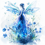 A charming fairy rests on a vibrant flower petal with a soft glow illuminating her features