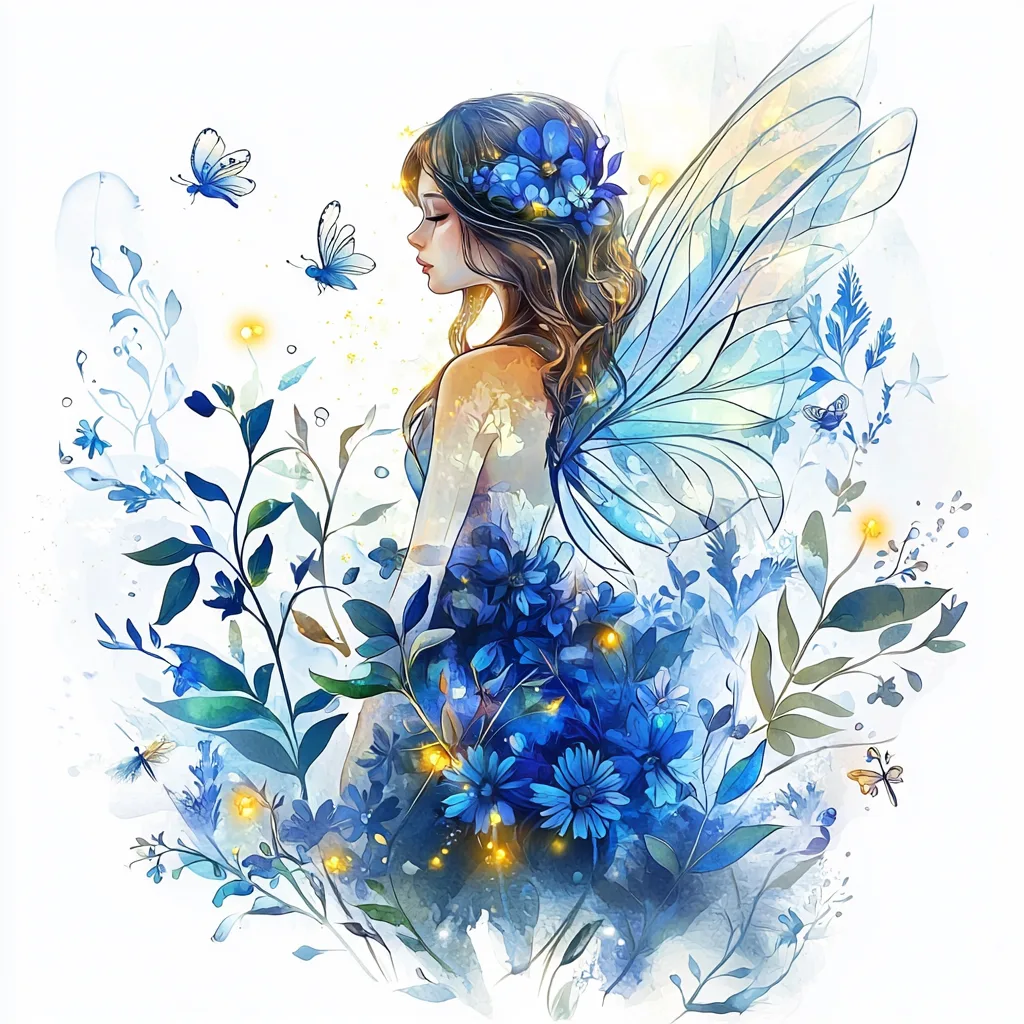 A delicate fairy dances gracefully surrounded by twinkling stars and colorful blossoms