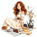 A cozy gathering with a vibrant bouquet of wildflowers placed beside freshly baked bread and fruit