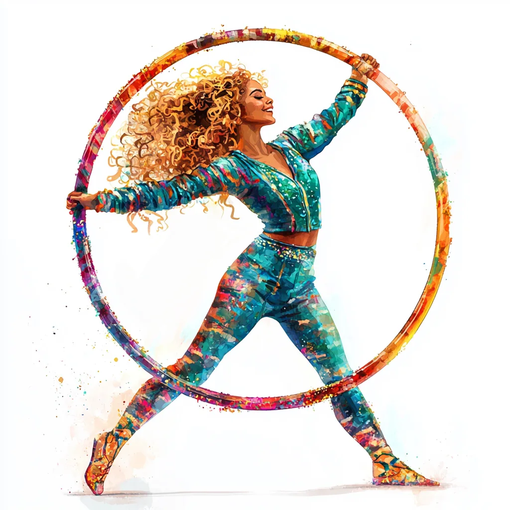 A dynamic illustration captures a dancer mid-twirl with flowing ribbons blending into a spectrum of colors