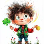 A cheerful leprechaun wearing a green hat and holding a pot of