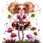 A playful sprite dancing among glowing fireflies in a magical woodland setting