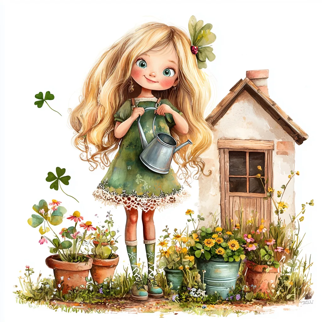 A whimsical girl sitting on a swing surrounded by blooming flowers and fluttering butterflies