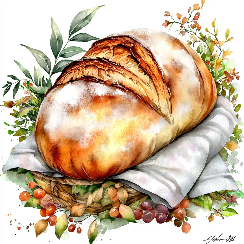 A beautifully crafted loaf of rustic bread with a golden crust resting on a wooden cutting board