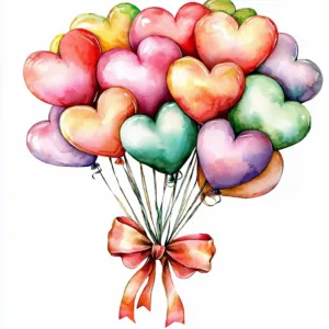 A vibrant pink heart-shaped balloon floating against a soft pastel blue sky