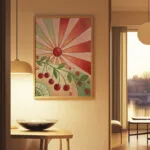 Modern interior with abstract cherry art.