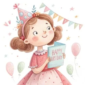 A colorful birthday cake topped with bright candles and surrounded by cheerful balloons in pastel colors
