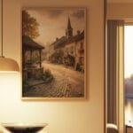 A captivating city skyline artwork with muted colors and delicate brush strokes capturing the essence of urban life