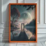 An ethereal cosmic wall art piece showcasing swirling nebulas in deep blues and shimmering gold accents